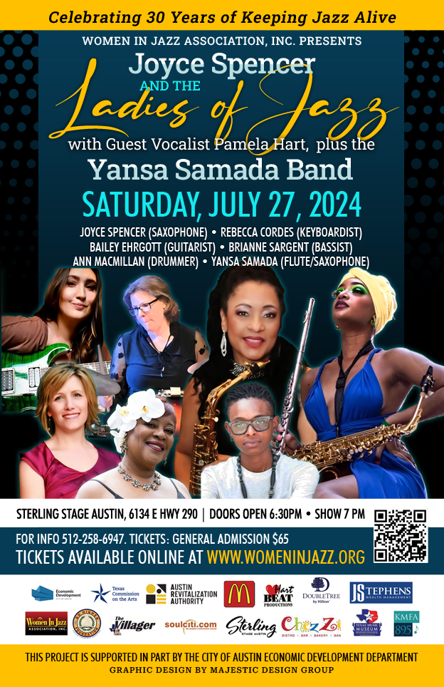 Image shows the Joyce Spencer and the Ladies of Jazz event flyer. Details below.