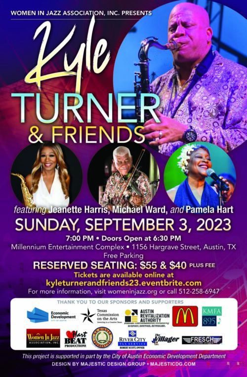 Image shows the flyer for the Kyle Turner & Friends event. Information is below.