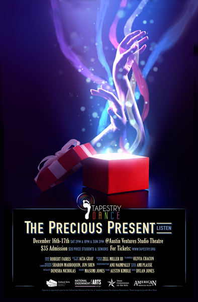 Image shows the flyer for The Precious Present: Listen event. Information is below.